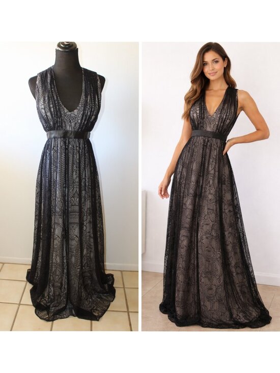 Alice + Olivia Dresses & Skirts - Alice + Olivia Sybil Black Lace Maxi dress Leather Waist Belt Size 8 Cocktail